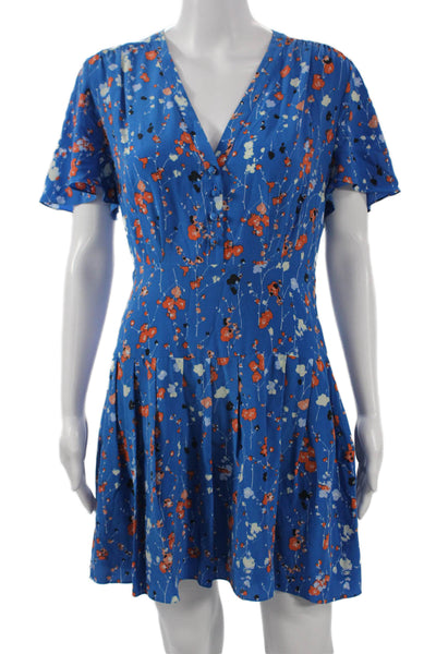 Equipment Femme Women Fit & Flare Mini Blue Silk Dress V-Neck Size 4