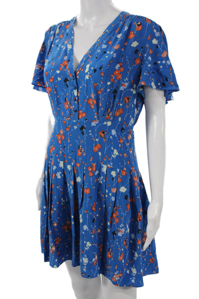 Equipment Femme Women Fit & Flare Mini Blue Silk Dress V-Neck Size 4