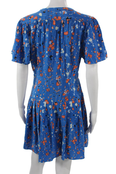 Equipment Femme Women Fit & Flare Mini Blue Silk Dress V-Neck Size 4