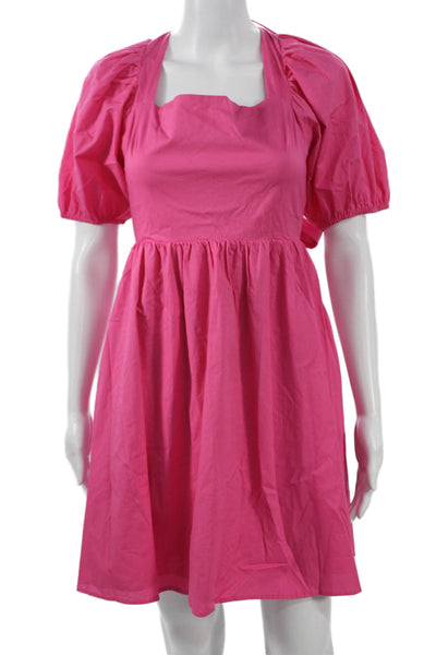 Wayf Women Fit & Flare Sundress Pink Square Neck Short Sleeve Tie Waist Size M