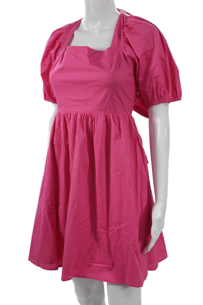 Wayf Women Fit & Flare Sundress Pink Square Neck Short Sleeve Tie Waist Size M