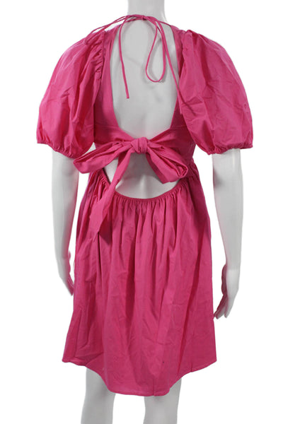 Wayf Women Fit & Flare Sundress Pink Square Neck Short Sleeve Tie Waist Size M