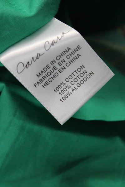 Cara Cara Women Mini Sundress Green Cotton Floral Square Neck 3/4 Sleeve Size M