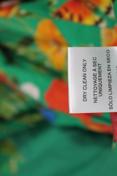 Cara Cara Women Mini Sundress Green Cotton Floral Square Neck 3/4 Sleeve Size M