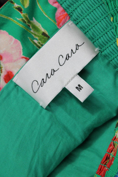 Cara Cara Women Mini Sundress Green Cotton Floral Square Neck 3/4 Sleeve Size M