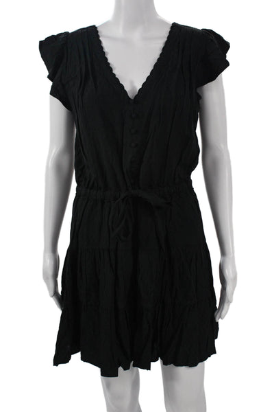 Paige Womens Mini Sundress Black V-Neck Short Sleeve Rayon Size M