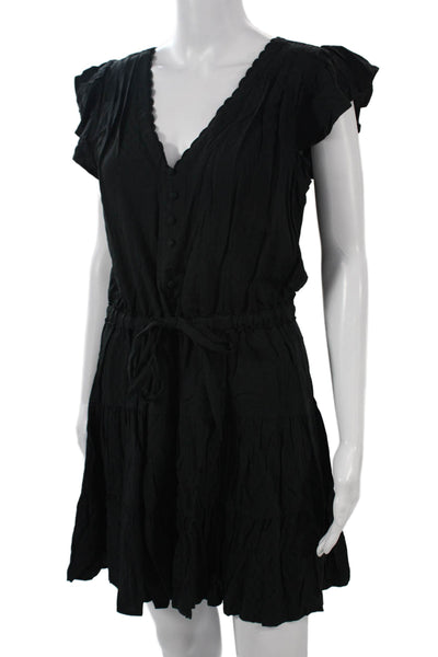 Paige Womens Mini Sundress Black V-Neck Short Sleeve Rayon Size M