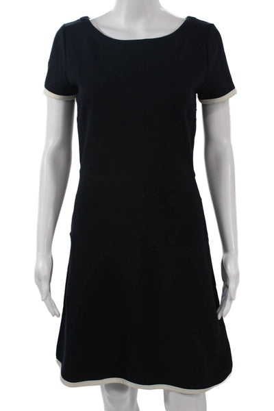 J Crew Women A-Line Shift Dress Black Silk Short Sleeve Round Neck Size 2