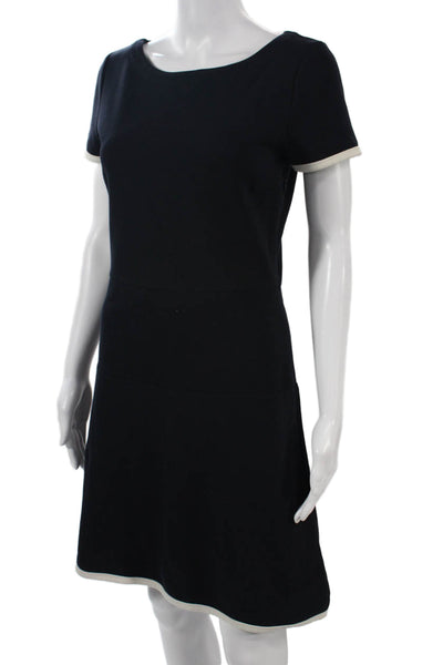 J Crew Women A-Line Shift Dress Black Silk Short Sleeve Round Neck Size 2