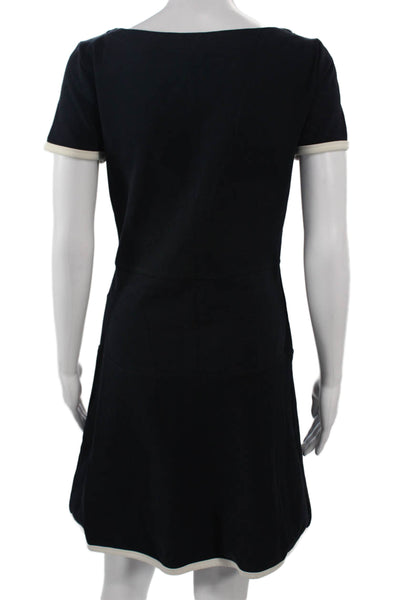 J Crew Women A-Line Shift Dress Black Silk Short Sleeve Round Neck Size 2