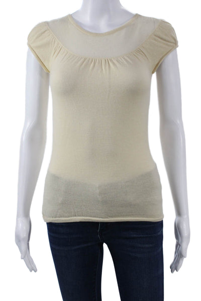 Elie Tahari Women Basic Cashmere Beige Crew Neck Short Sleeve T-Shirt Size M