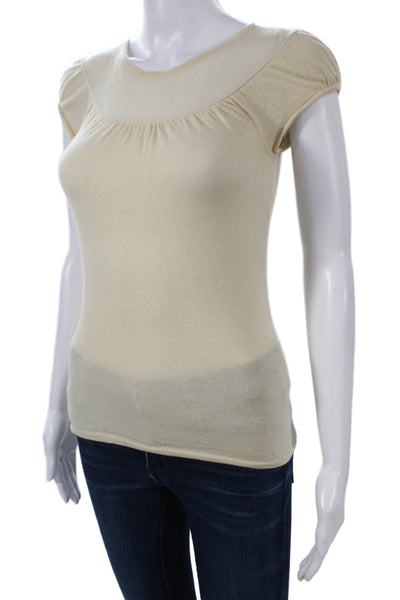 Elie Tahari Women Basic Cashmere Beige Crew Neck Short Sleeve T-Shirt Size M