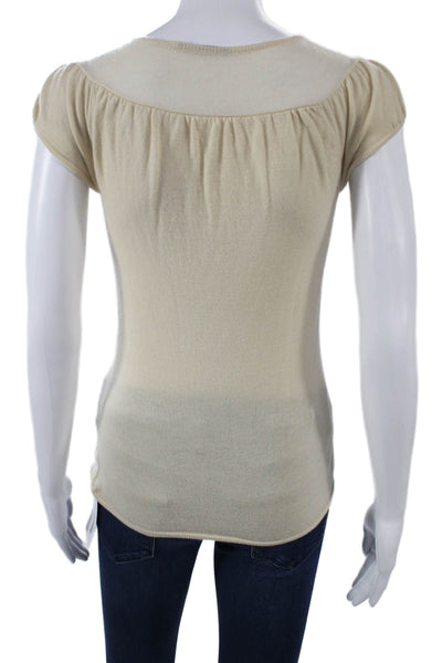 Elie Tahari Women Basic Cashmere Beige Crew Neck Short Sleeve T-Shirt Size M
