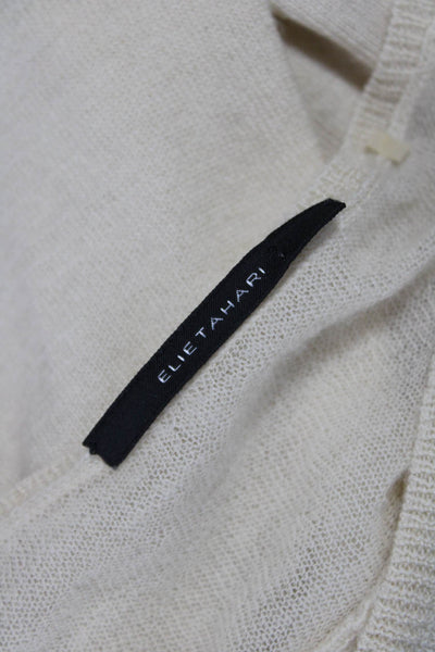 Elie Tahari Women Basic Cashmere Beige Crew Neck Short Sleeve T-Shirt Size M