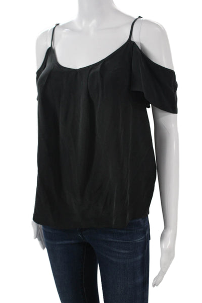 Joie Women Silk V-Neck Short Sleeve Blouse Black Designer Size S