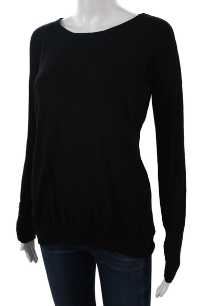 Theory Women Black Wool Blend Button Pullover Sweater Long Sleeve Size S