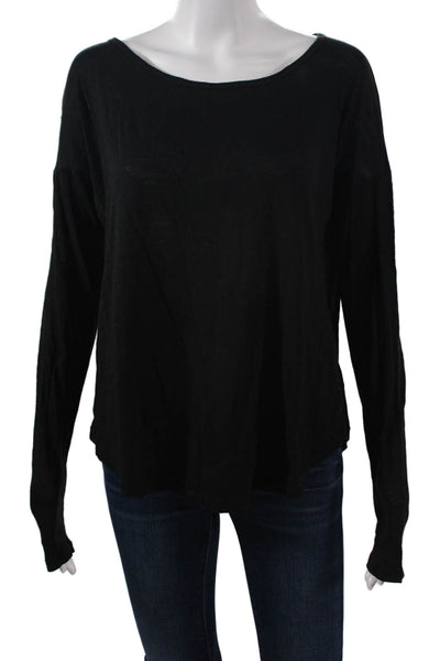 Splendid Women Basic Black Long Sleeve Round Neck T-Shirt Size S