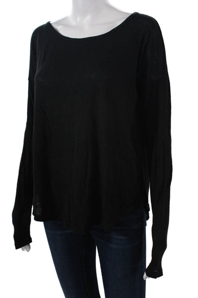 Splendid Women Basic Black Long Sleeve Round Neck T-Shirt Size S