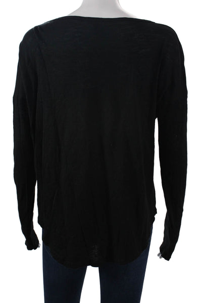 Splendid Women Basic Black Long Sleeve Round Neck T-Shirt Size S