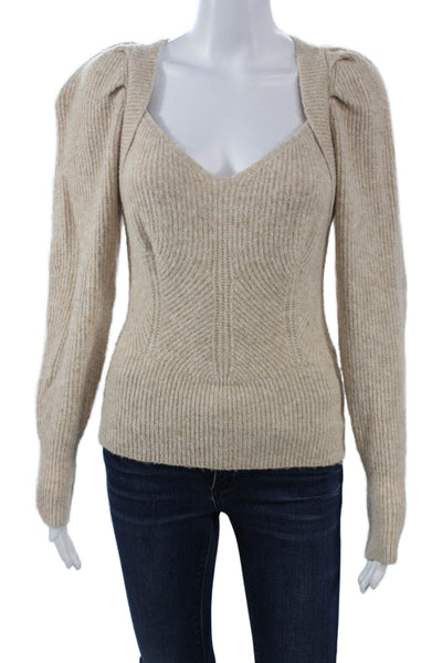 DH New York Womens Pullover V-Neck Beige Long Sleeve Sweater Size XS