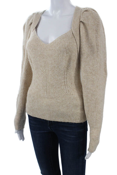 DH New York Womens Pullover V-Neck Beige Long Sleeve Sweater Size XS