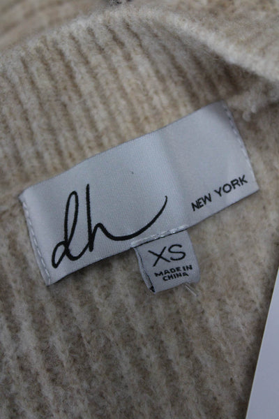 DH New York Womens Pullover V-Neck Beige Long Sleeve Sweater Size XS