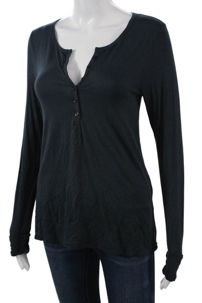 Feel The Piece Women Basic Button Up Long Sleeve Black Top Micro Modal Size XS