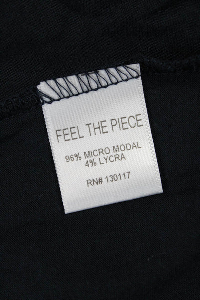 Feel The Piece Women Basic Button Up Long Sleeve Black Top Micro Modal Size XS