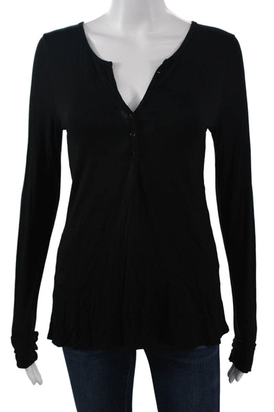 Feel The Piece Women Black V Neck Long Sleeve Button Up Top MicroModal Size XS