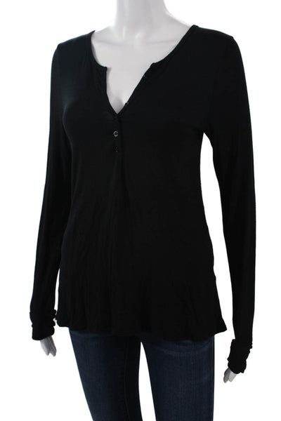 Feel The Piece Women Black V Neck Long Sleeve Button Up Top MicroModal Size XS