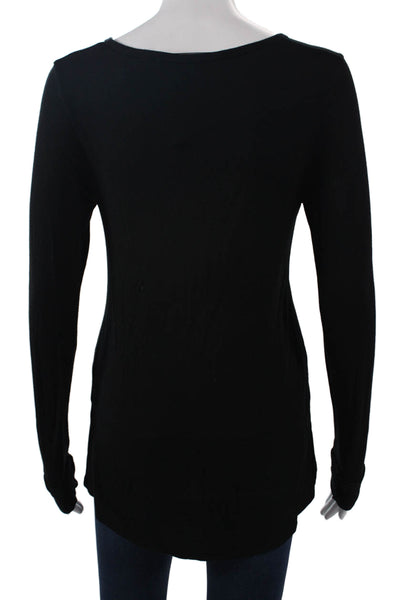Feel The Piece Women Black V Neck Long Sleeve Button Up Top MicroModal Size XS