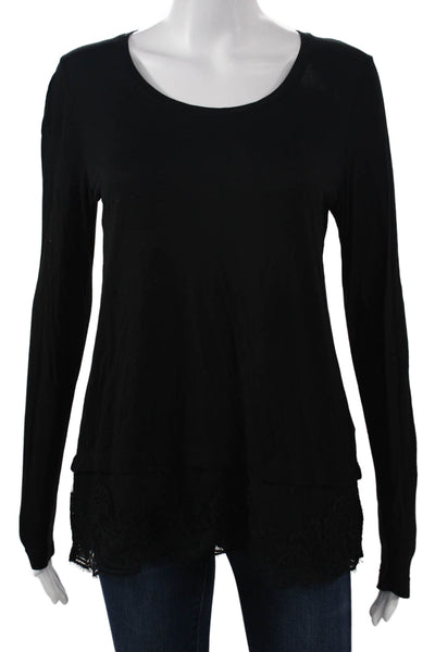 Club Monaco Women Black Viscose Boho Round Neck Top Petites Size S