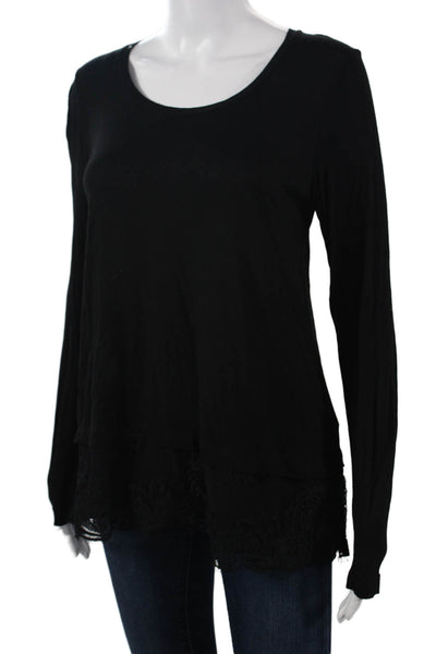Club Monaco Women Black Viscose Boho Round Neck Top Petites Size S