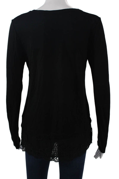 Club Monaco Women Black Viscose Boho Round Neck Top Petites Size S