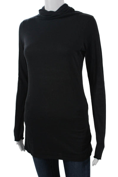 Vince Women Black Mock Neck Long Sleeve Tunic Top 92%Cotton 8%Spandex Size S