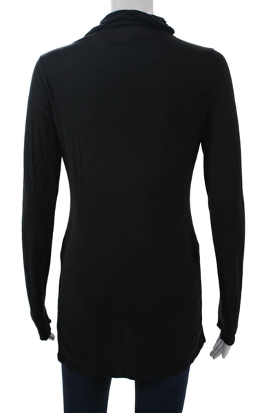 Vince Women Black Mock Neck Long Sleeve Tunic Top 92%Cotton 8%Spandex Size S