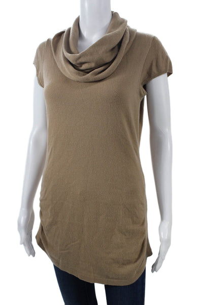 Elie Tahari Women Turtleneck Short Sleeve Cashmere Tunic Beige Size M