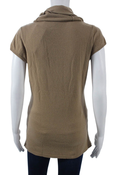 Elie Tahari Women Turtleneck Short Sleeve Cashmere Tunic Beige Size M