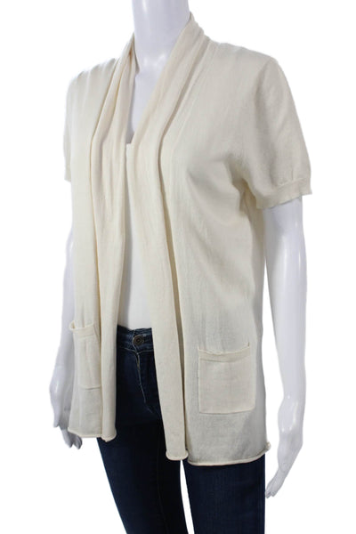 J Crew Women Cardigan Beige Cotton Short Sleeve Solid Size M