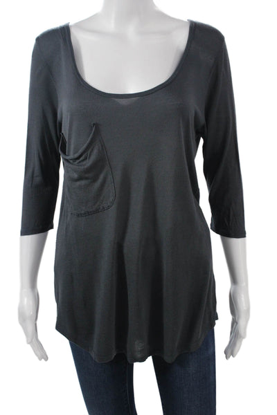 Nation LTD Womens Tunic Dark Gray Round Neck 3/4 Sleeve Modal Size One Size