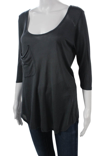 Nation LTD Womens Tunic Dark Gray Round Neck 3/4 Sleeve Modal Size One Size