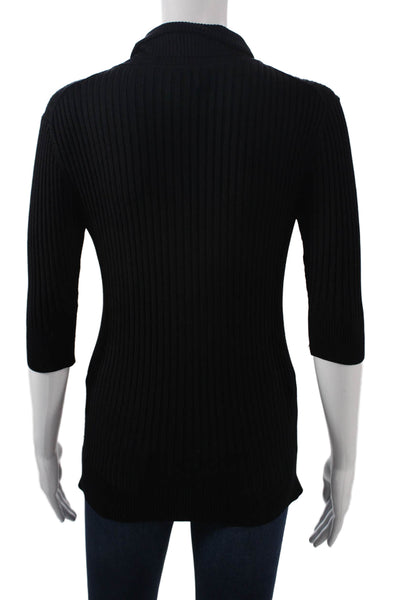 INC International Concepts Womens Black Striped Mockneck Pullover 3/4slv Size S