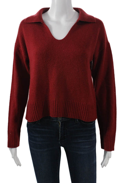 Bella Dahl Women Pullover Sweater V Neck Red Wool Cashmere Long Sleeve Size XS