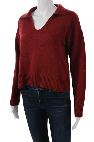 Bella Dahl Women Pullover Sweater V Neck Red Wool Cashmere Long Sleeve Size XS