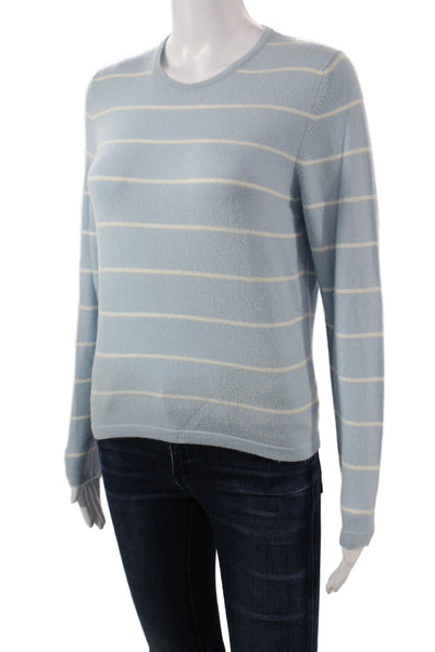 Gillian Hunter Cashmere Women Striped Crewneck Pullover Light Blue Size M
