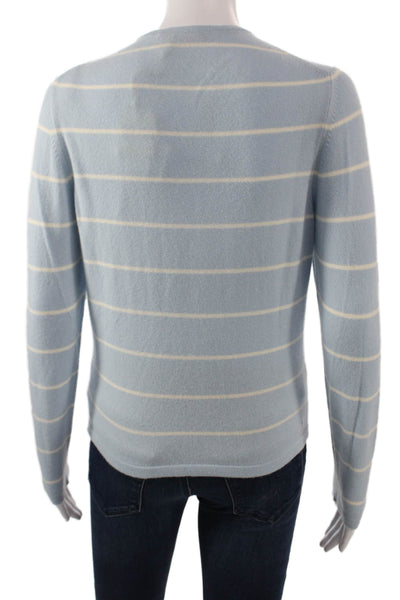 Gillian Hunter Cashmere Women Striped Crewneck Pullover Light Blue Size M