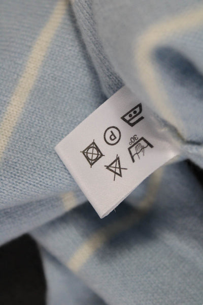 Gillian Hunter Cashmere Women Striped Crewneck Pullover Light Blue Size M