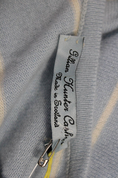Gillian Hunter Cashmere Women Striped Crewneck Pullover Light Blue Size M