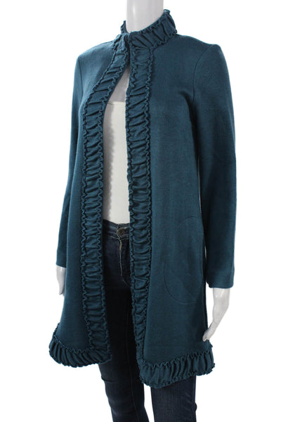Pure Essence Women Dark Blue High Neck Long Sleeve Coatigan Size L