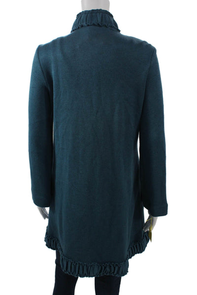 Pure Essence Women Dark Blue High Neck Long Sleeve Coatigan Size L
